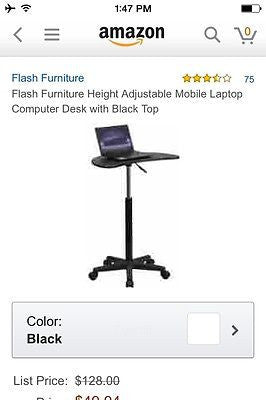 Flash Furniture Height Adjustable Mobile Laptop Computer Desk with Black V106BRU