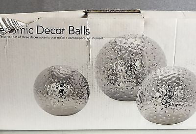 Torre and Tagus Hammered Ceramic Decor Balls, Chrome - Set of 3    I925XRE