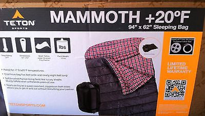 TETON Sports Mammoth Queen Size Flannel Lined Sleeping Bag (94"x 62")  I1013FRB