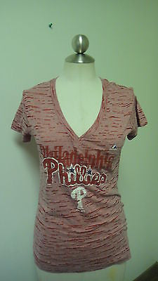 MLB Philadelphia Phillies Women's  Shot V-Neck Fitted T-Shirt Size M J6131A