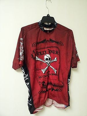 World Jerseys Men's Jolly Roger Pirate Cycling Jersey, Red/Black - 2XL  I7309G