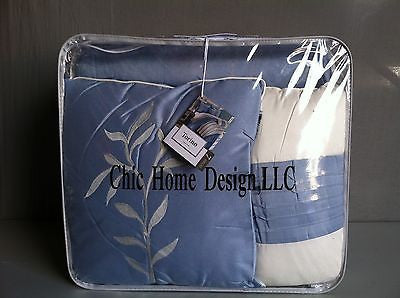 Torino Pleated & Pieced Blue King 7 Piece Comforter Bed In A Bag Set J107IRT