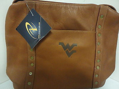 NCAA West Virginia Mountaineers Tan Leather Women's Top Zip Handbag  M121212P