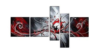 Design Art 5-Panel Textured Abstract Oil Painting 66 by 33-Inch - Red G62310B