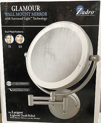 Zadro Light Dimmable Dual-Sided Glamour Wall Mount Mirror, Satin Nickel  D10135S