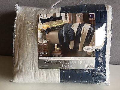 Lush Decor 3 Piece Berlin Stripe Quilt Set, King, Navy I928TRT