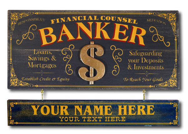 Banker Occupational Wood Signs